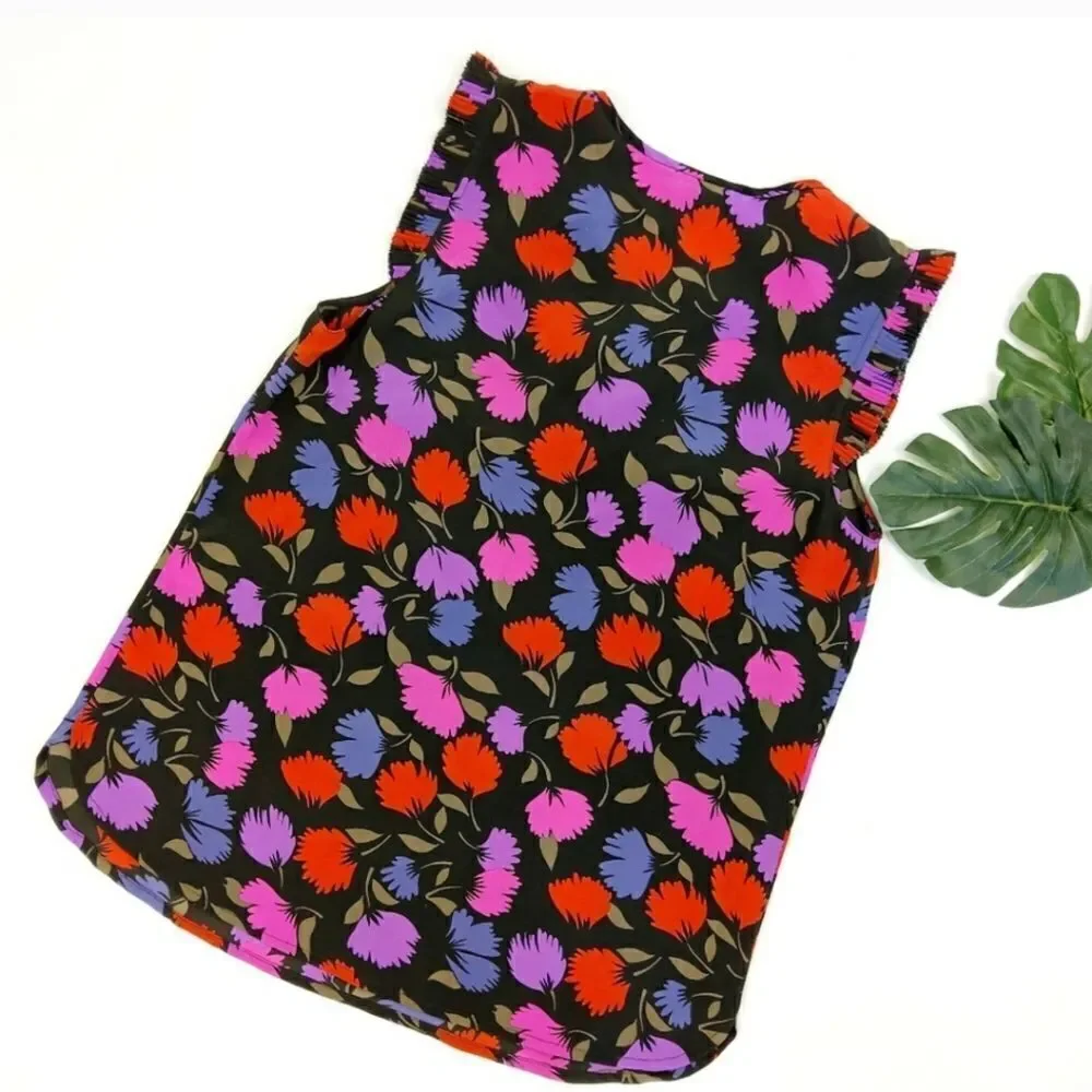 J.Crew Silk Floral Print Ruffle Blouse sz 2